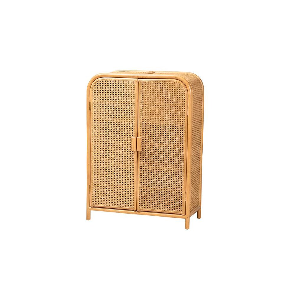 Curacao Modern Bohemian Light Honey Rattan 2-Door Storage Cabinet. Picture 1