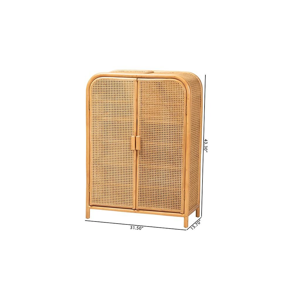Curacao Modern Bohemian Light Honey Rattan 2-Door Storage Cabinet. Picture 10