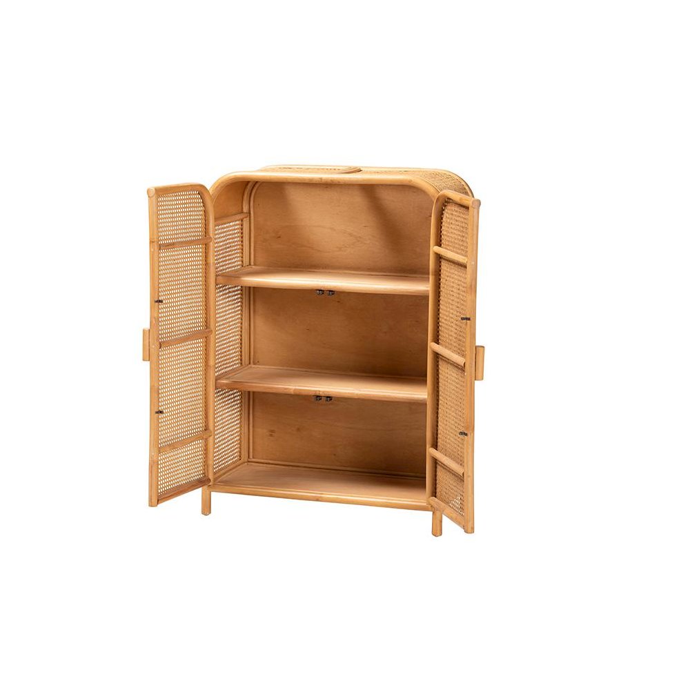 Curacao Modern Bohemian Light Honey Rattan 2-Door Storage Cabinet. Picture 2