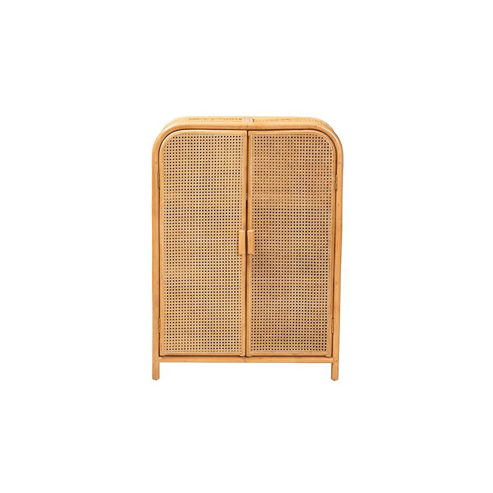 Curacao Modern Bohemian Light Honey Rattan 2-Door Storage Cabinet. Picture 3