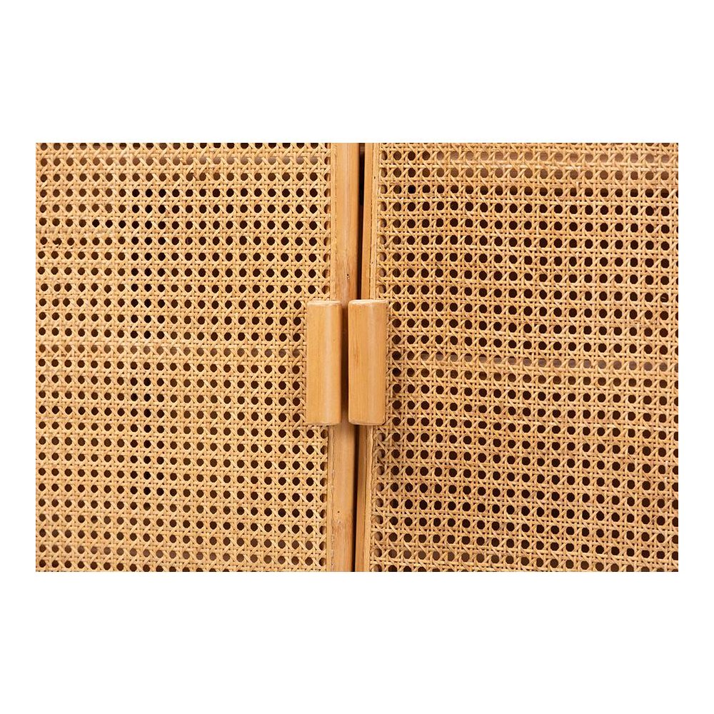 Curacao Modern Bohemian Light Honey Rattan 2-Door Storage Cabinet. Picture 5