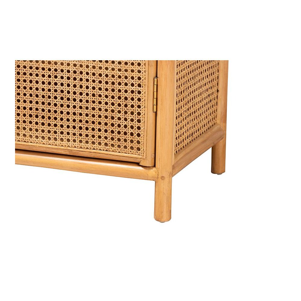 Curacao Modern Bohemian Light Honey Rattan 2-Door Storage Cabinet. Picture 6