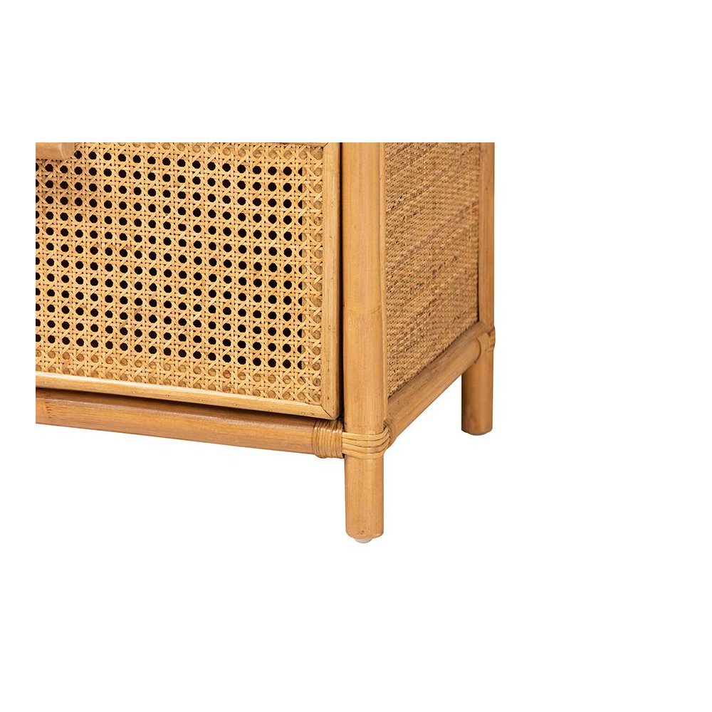 Curacao Modern Bohemian Light Honey Rattan 2-Drawer Bookcase. Picture 6