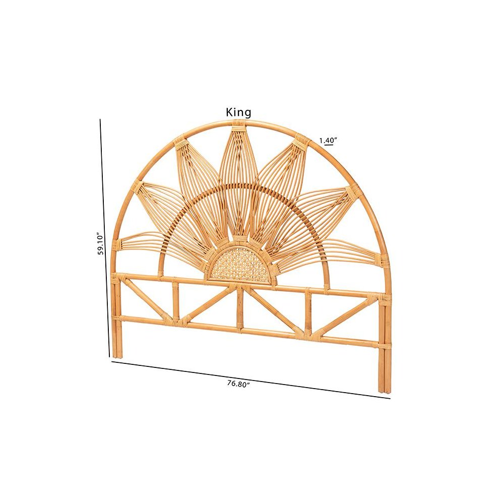 Jasmine Modern Bohemian Natural Rattan King Size Standalone Headboard. Picture 7