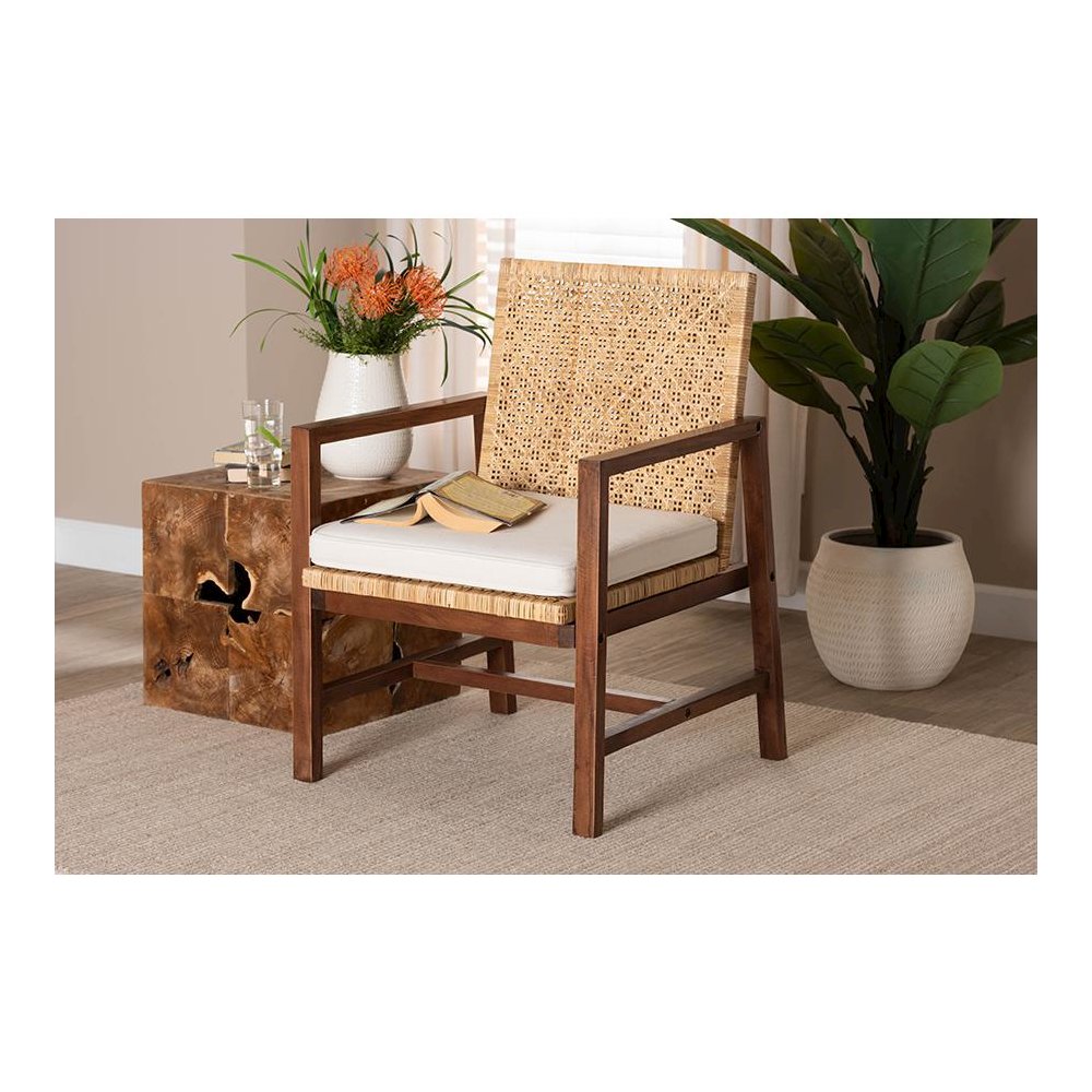 Lovina Bohemian Light Honey Rattan and Acacia Wood Arm Chair. Picture 8