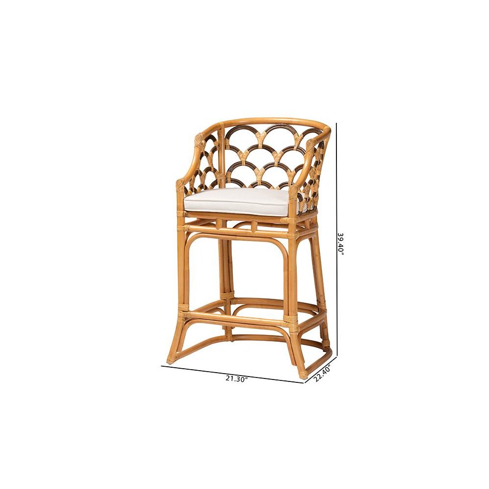 Veneto Modern Bohemian Light Honey and Dark Brown Rattan Bar Stool. Picture 10