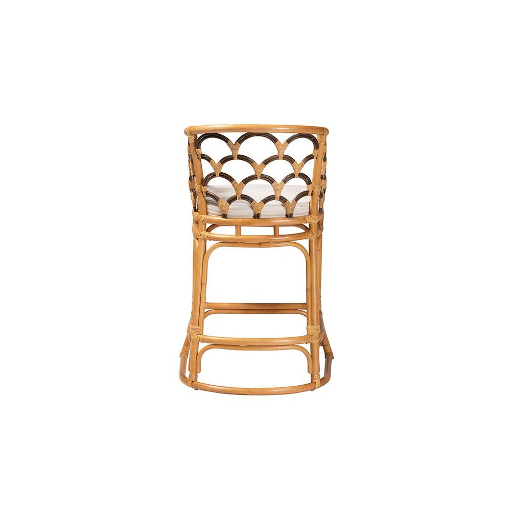 Veneto Modern Bohemian Light Honey and Dark Brown Rattan Bar Stool. Picture 4