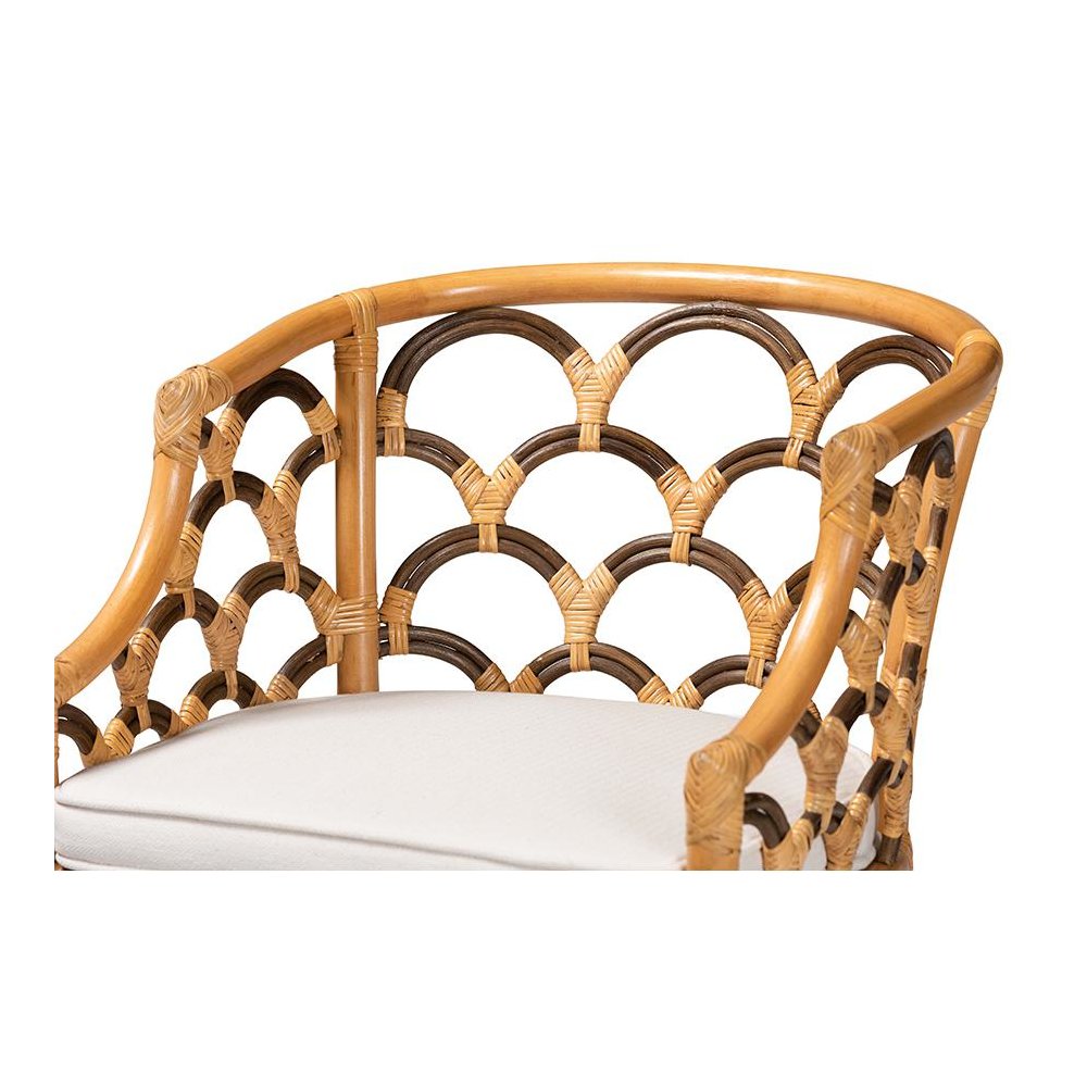 Veneto Modern Bohemian Light Honey and Dark Brown Rattan Bar Stool. Picture 5