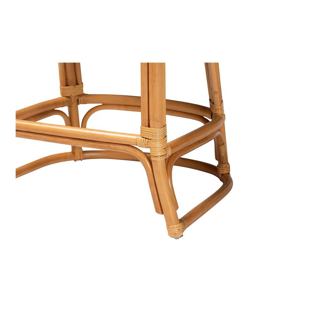 Veneto Modern Bohemian Light Honey and Dark Brown Rattan Bar Stool. Picture 6