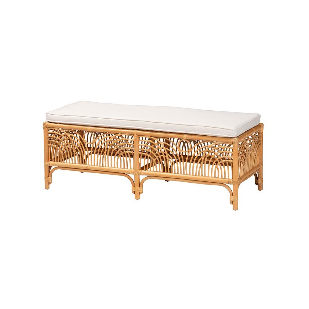bali & pari Materra Modern bohemian Natural Brown Rattan Bench. Picture 1