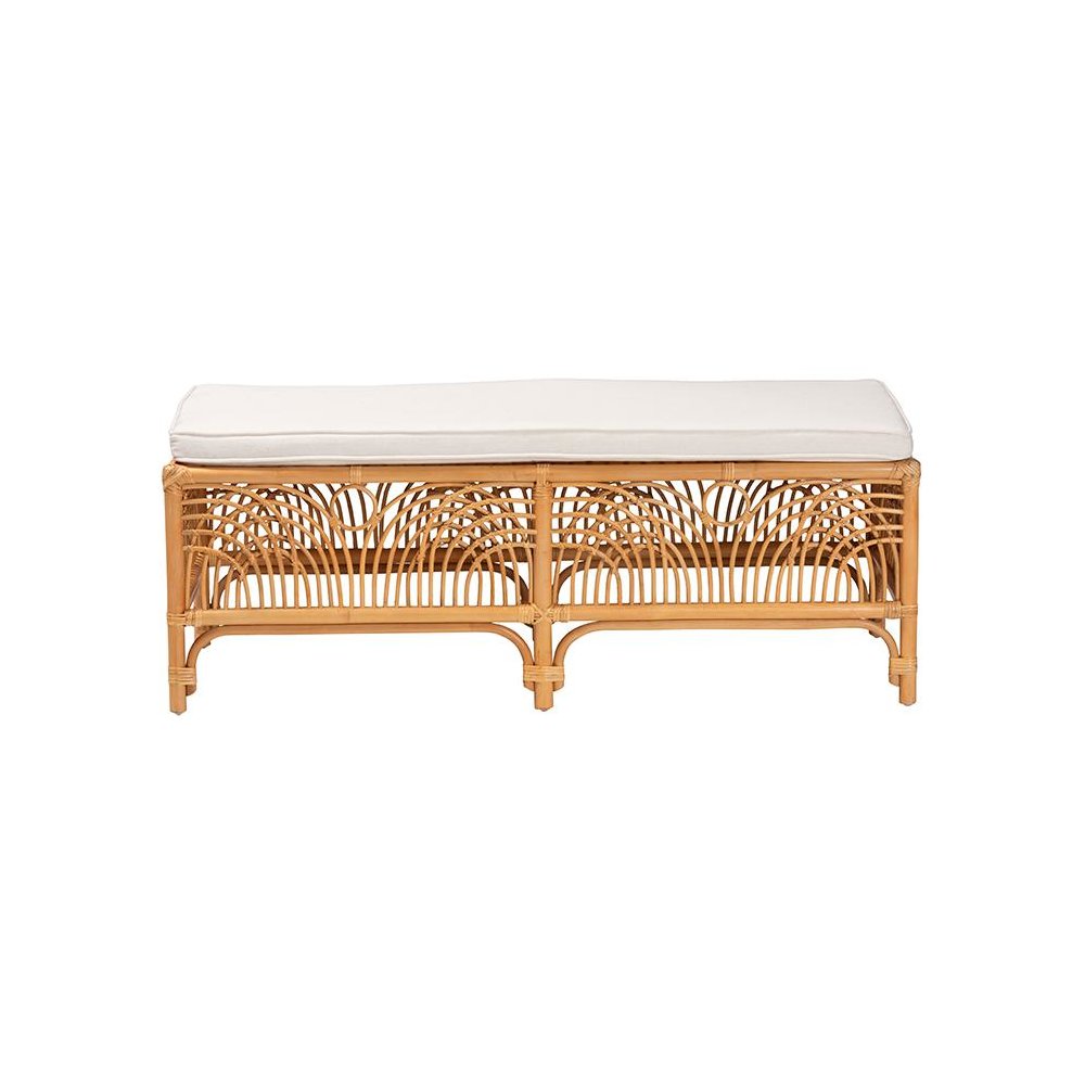 bali & pari Materra Modern bohemian Natural Brown Rattan Bench. Picture 2