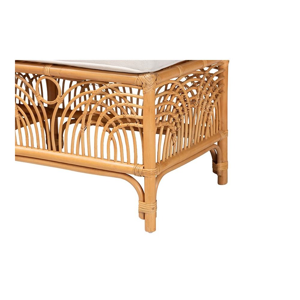 bali & pari Materra Modern bohemian Natural Brown Rattan Bench. Picture 4