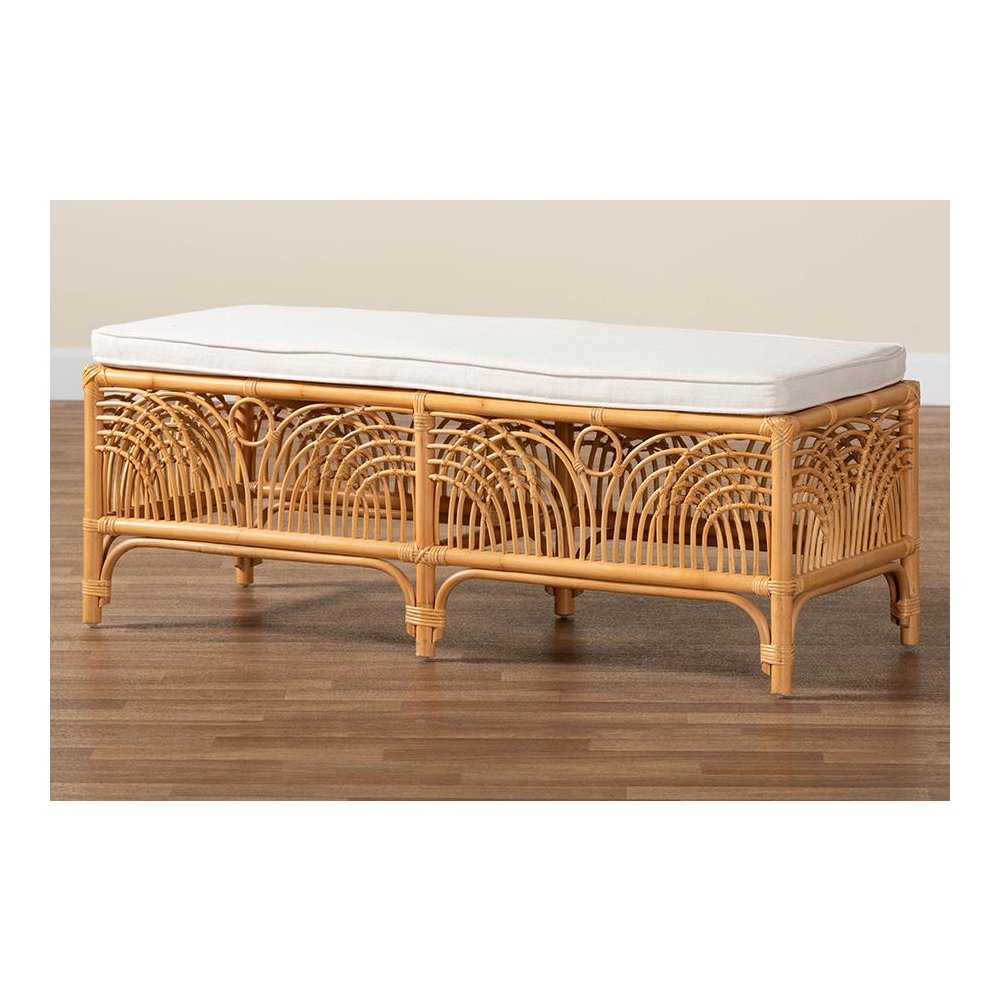 bali & pari Materra Modern bohemian Natural Brown Rattan Bench. Picture 6