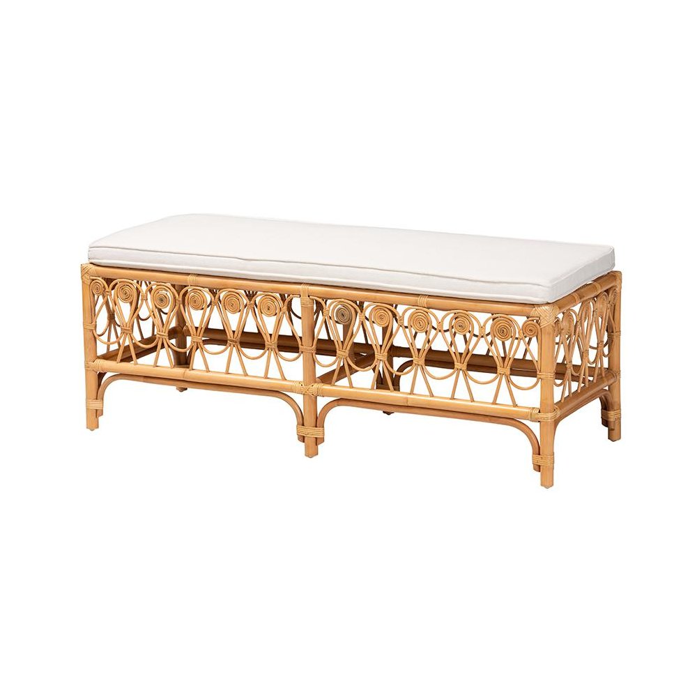 bali & pari Ibiza Modern bohemian Natural Brown Rattan Bench. Picture 1