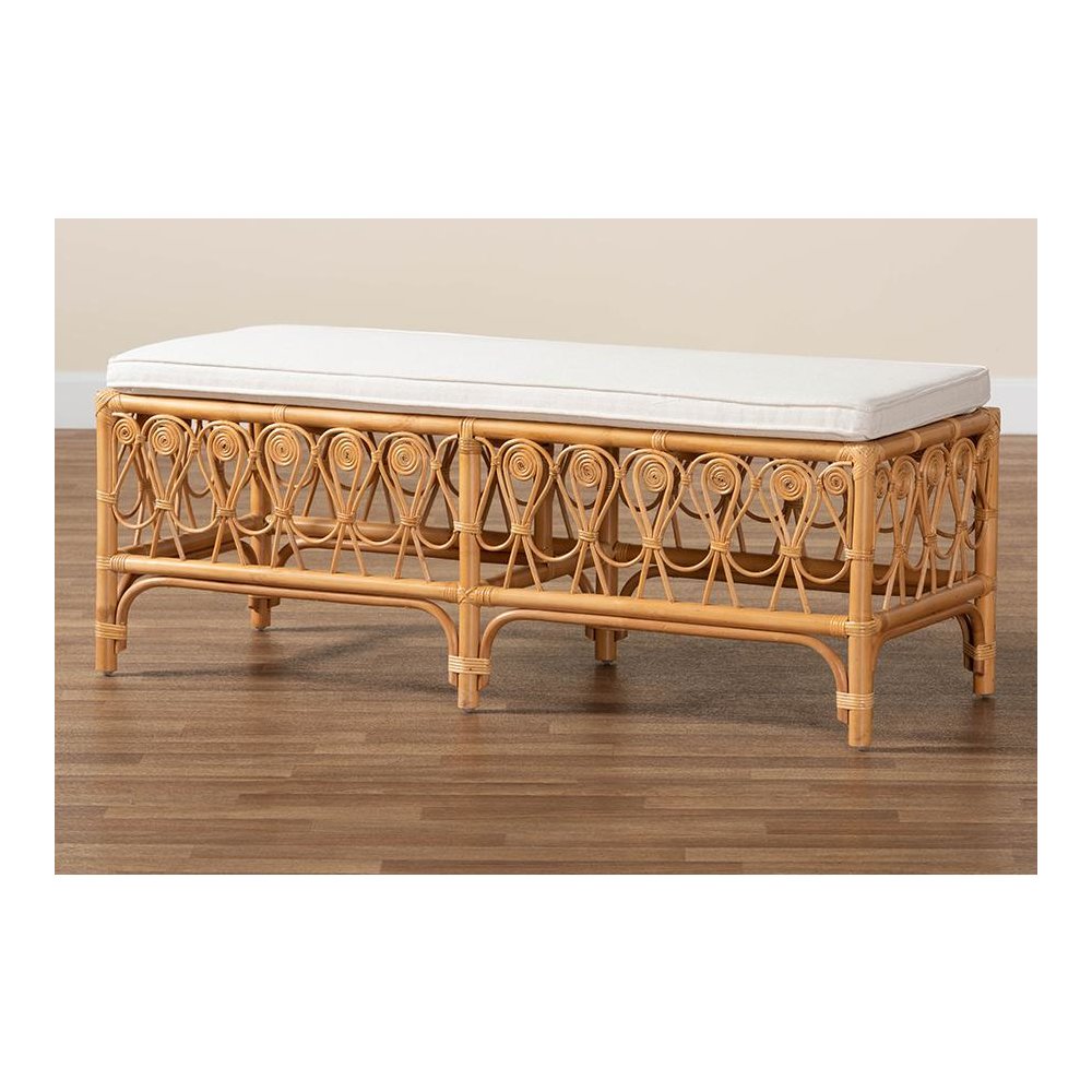 bali & pari Ibiza Modern bohemian Natural Brown Rattan Bench. Picture 7