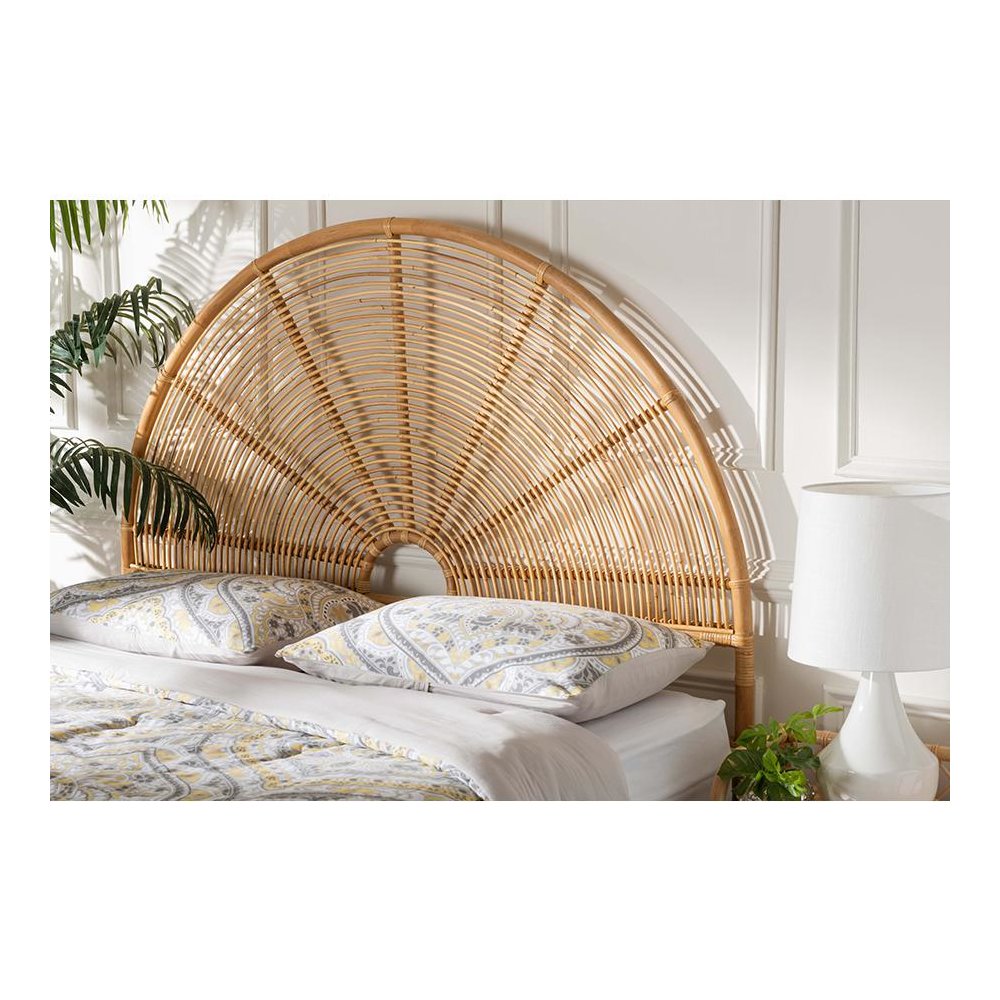 Nina Modern Bohemian Honey Rattan Queen Size Standalone Headboard. Picture 4
