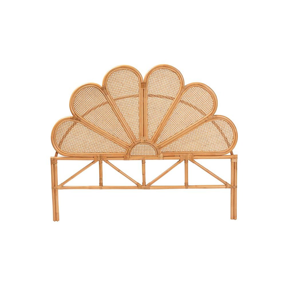 Flower Modern Bohemian Honey Rattan King Size Standalone Headboard. Picture 2