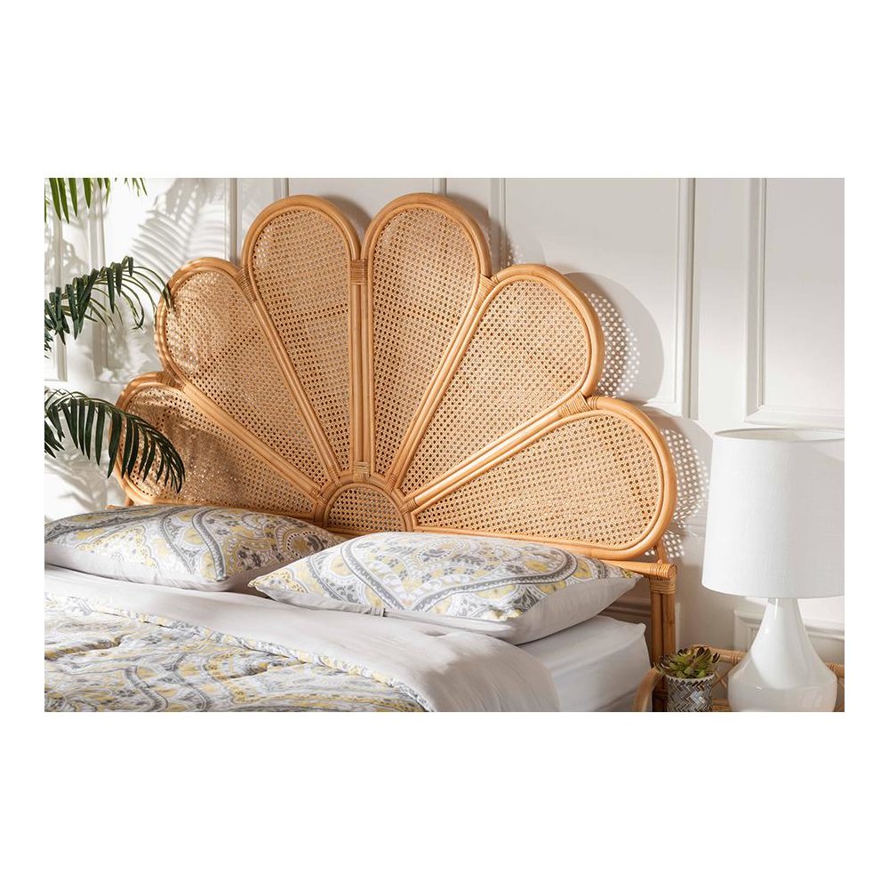 Flower Modern Bohemian Honey Rattan King Size Standalone Headboard. Picture 4