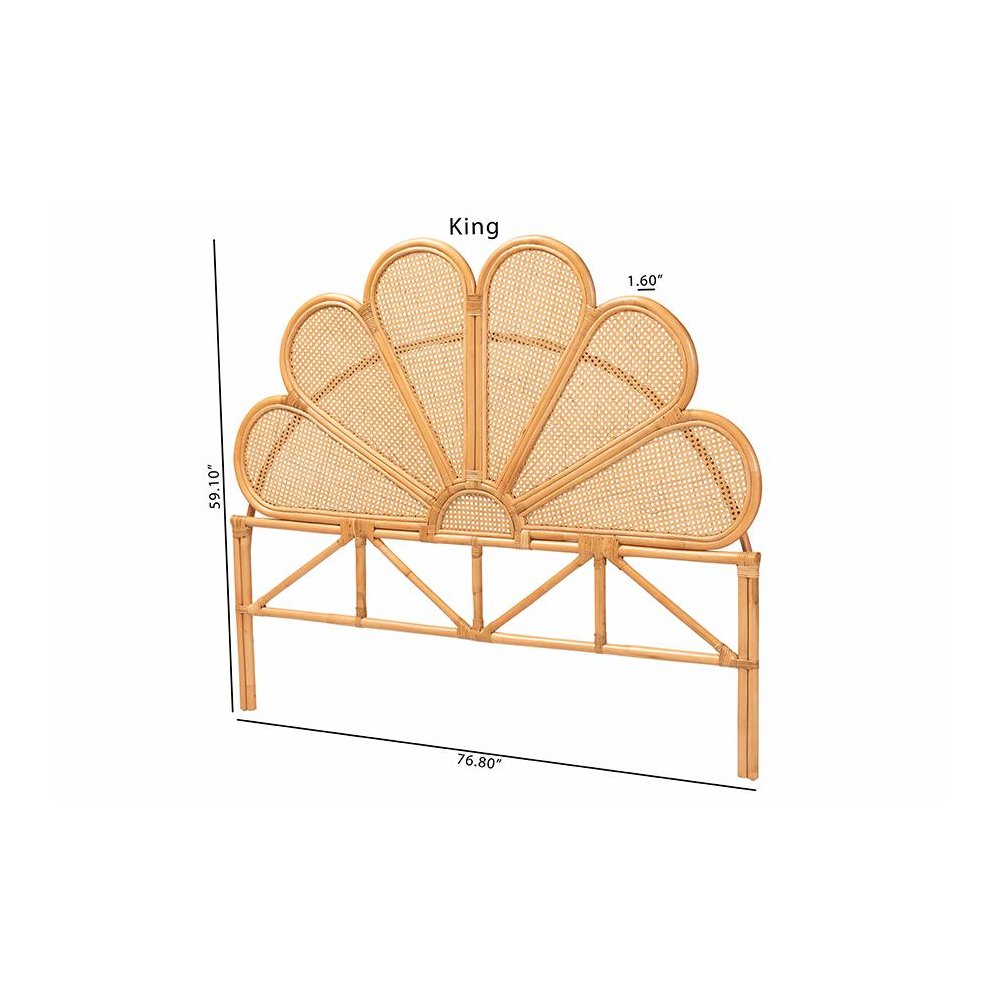 Flower Modern Bohemian Honey Rattan King Size Standalone Headboard. Picture 7
