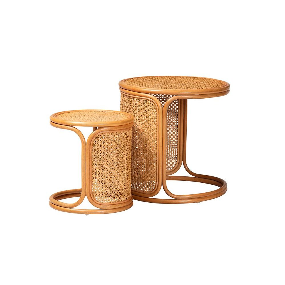 Eldon Bohemian Honey Rattan 2-Piece Nesting End Table Set. Picture 1