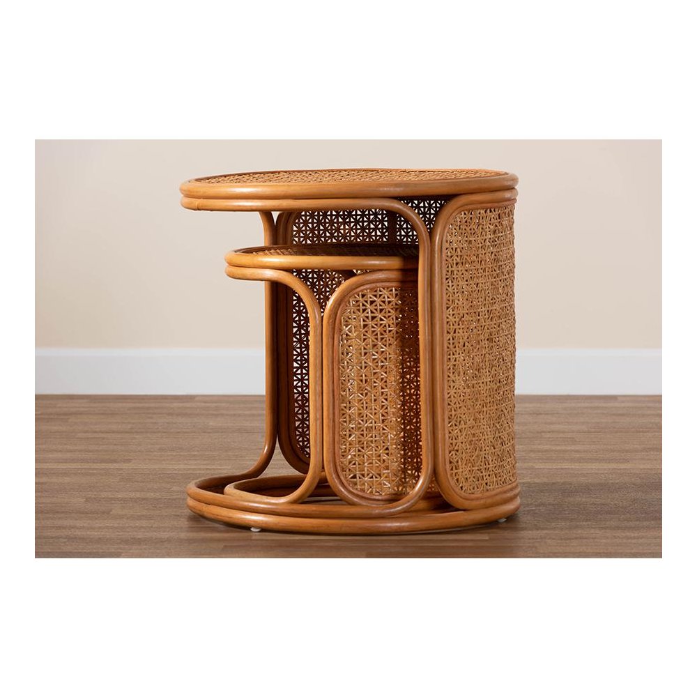 Eldon Bohemian Honey Rattan 2-Piece Nesting End Table Set. Picture 7