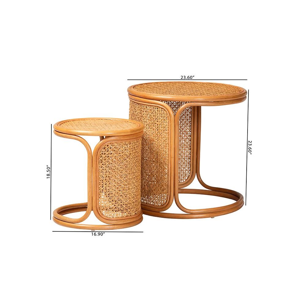 Eldon Bohemian Honey Rattan 2-Piece Nesting End Table Set. Picture 8