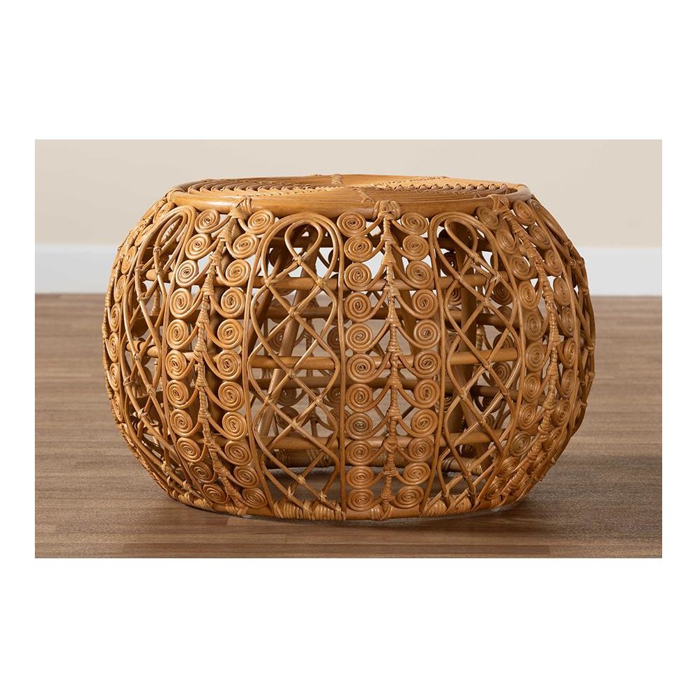 bali & pari Tiramisu Modern Bohemian Natural Brown Rattan Coffee Table. Picture 7