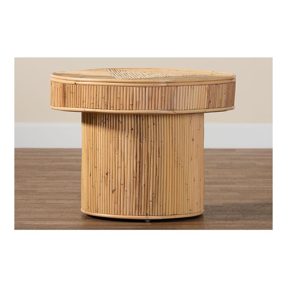 Iryna Modern Bohemian Natural Rattan End Table. Picture 7