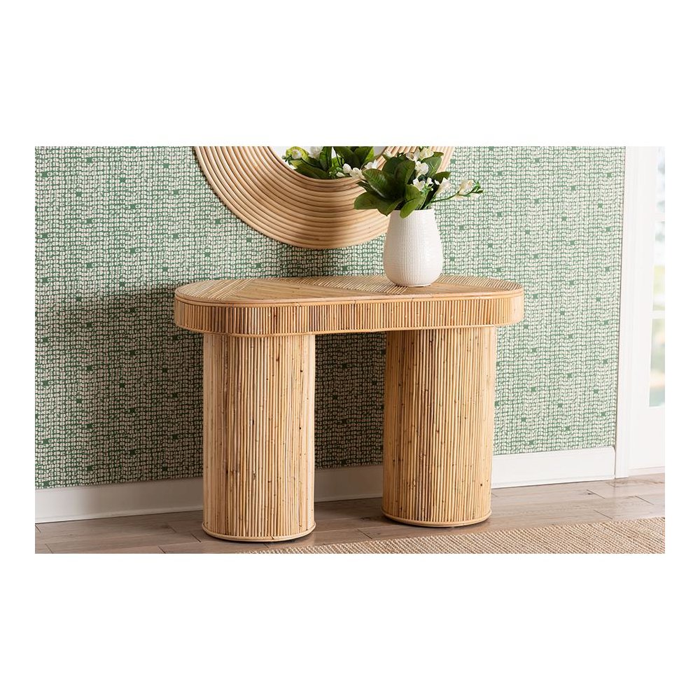 Iryna Modern Bohemian Natural Rattan Console Table. Picture 7