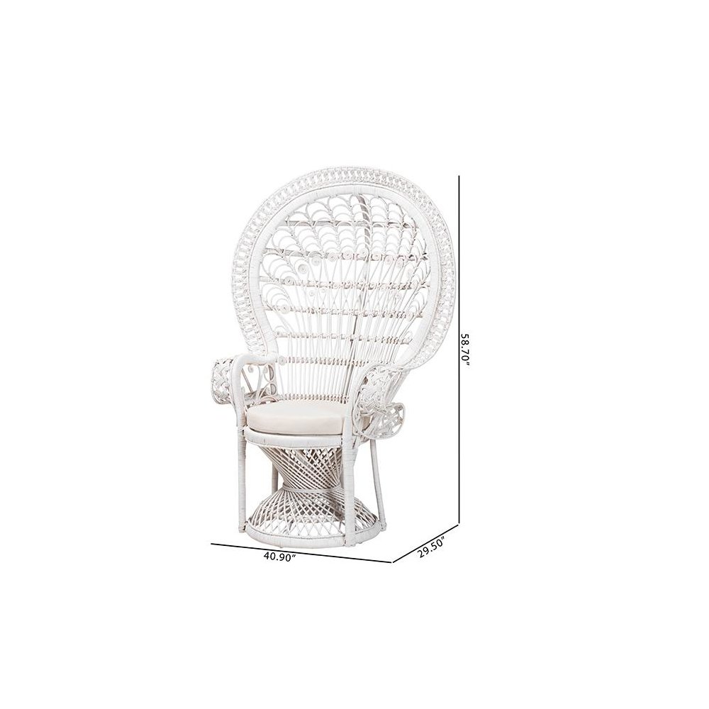 Kallima Modern Bohemian White Natural Rattan Peacock Chair. Picture 10