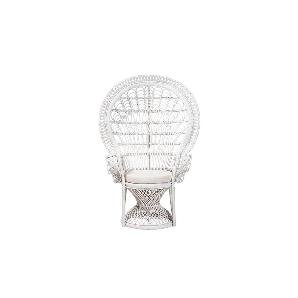 Kallima Modern Bohemian White Natural Rattan Peacock Chair. Picture 2