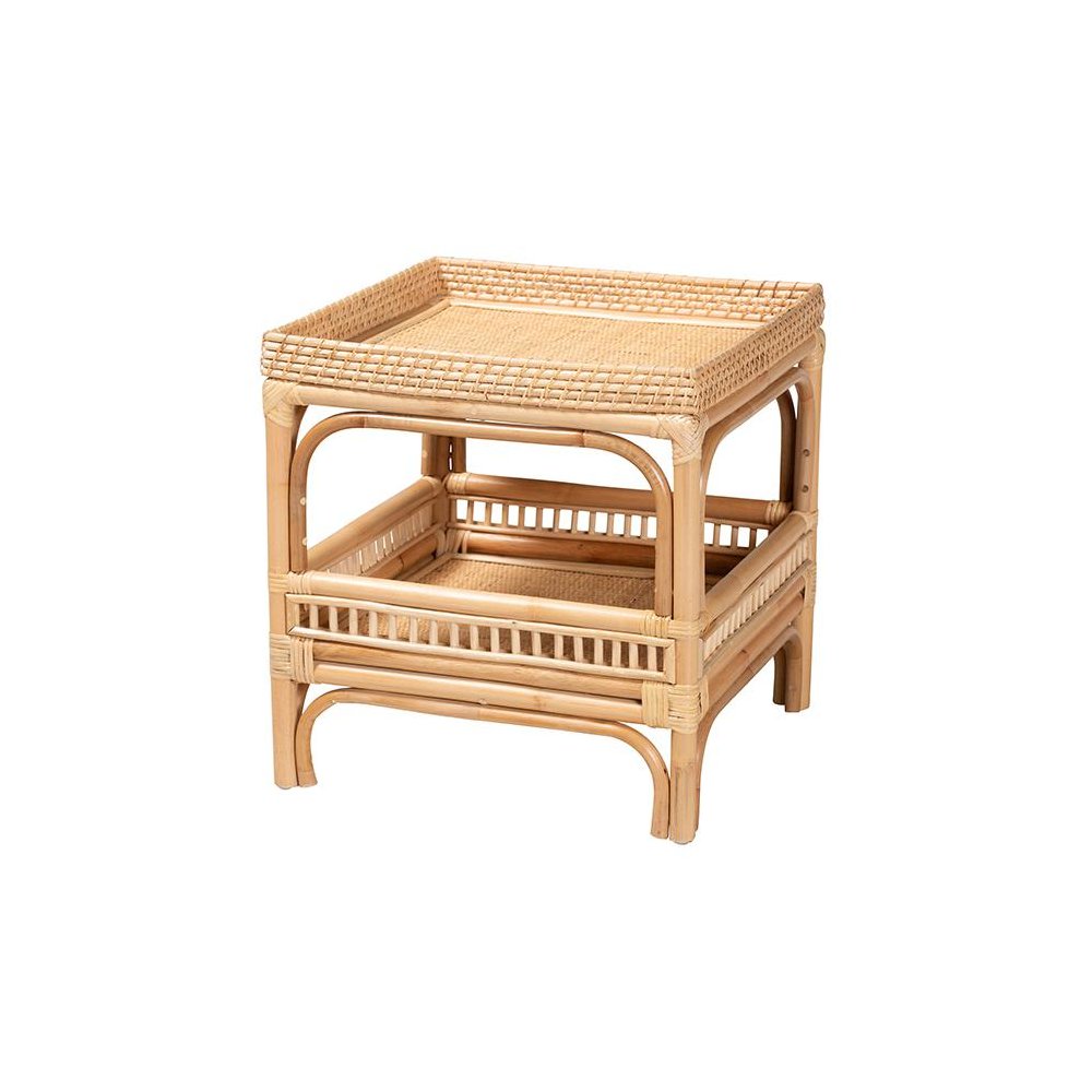 Lombok Modern Bohemian Natural Rattan End Table. Picture 1