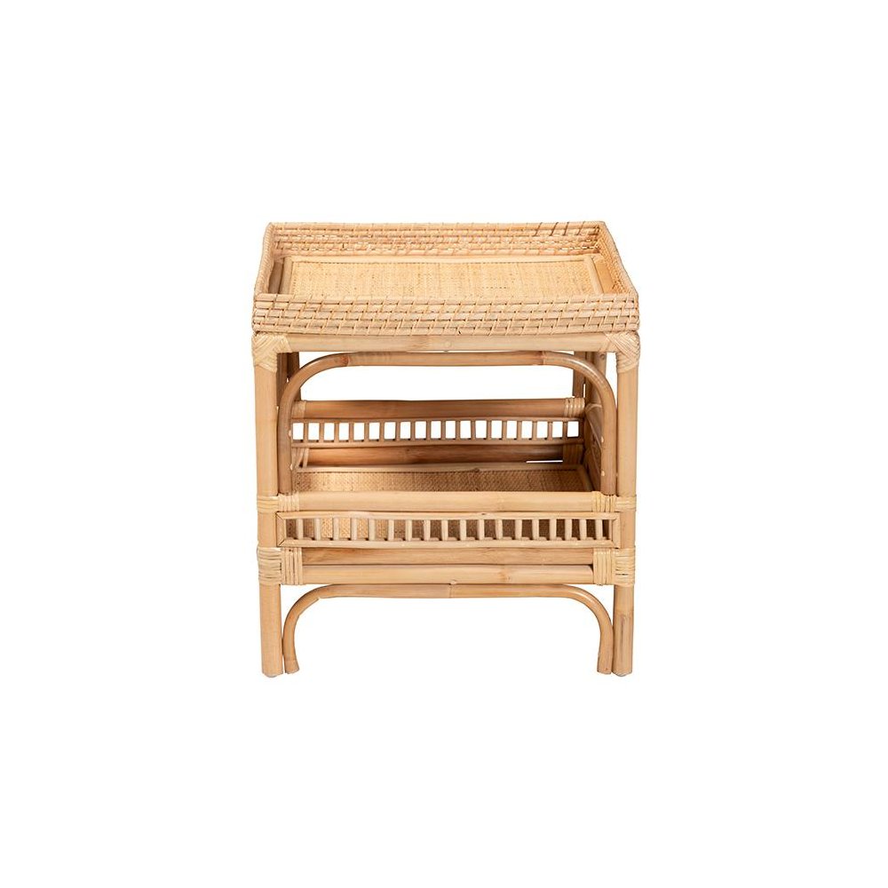Lombok Modern Bohemian Natural Rattan End Table. Picture 2