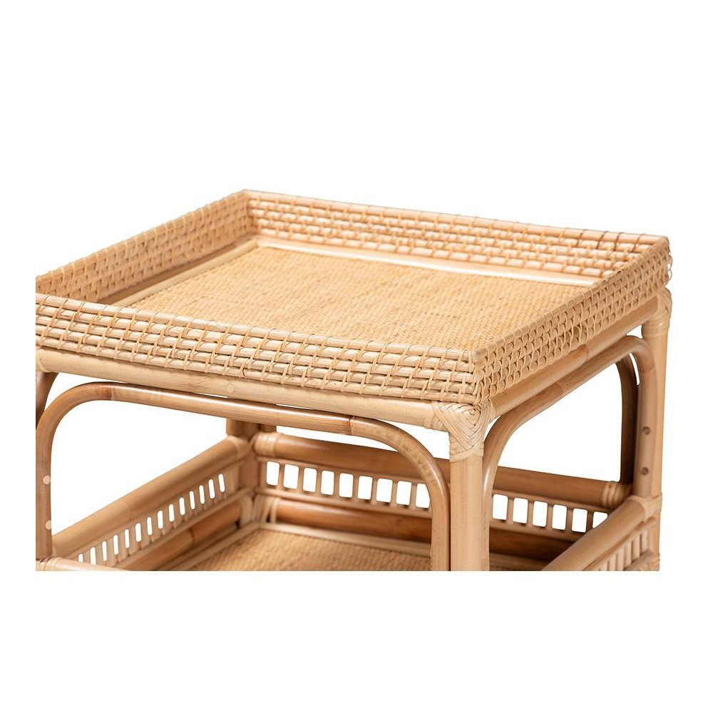 Lombok Modern Bohemian Natural Rattan End Table. Picture 3
