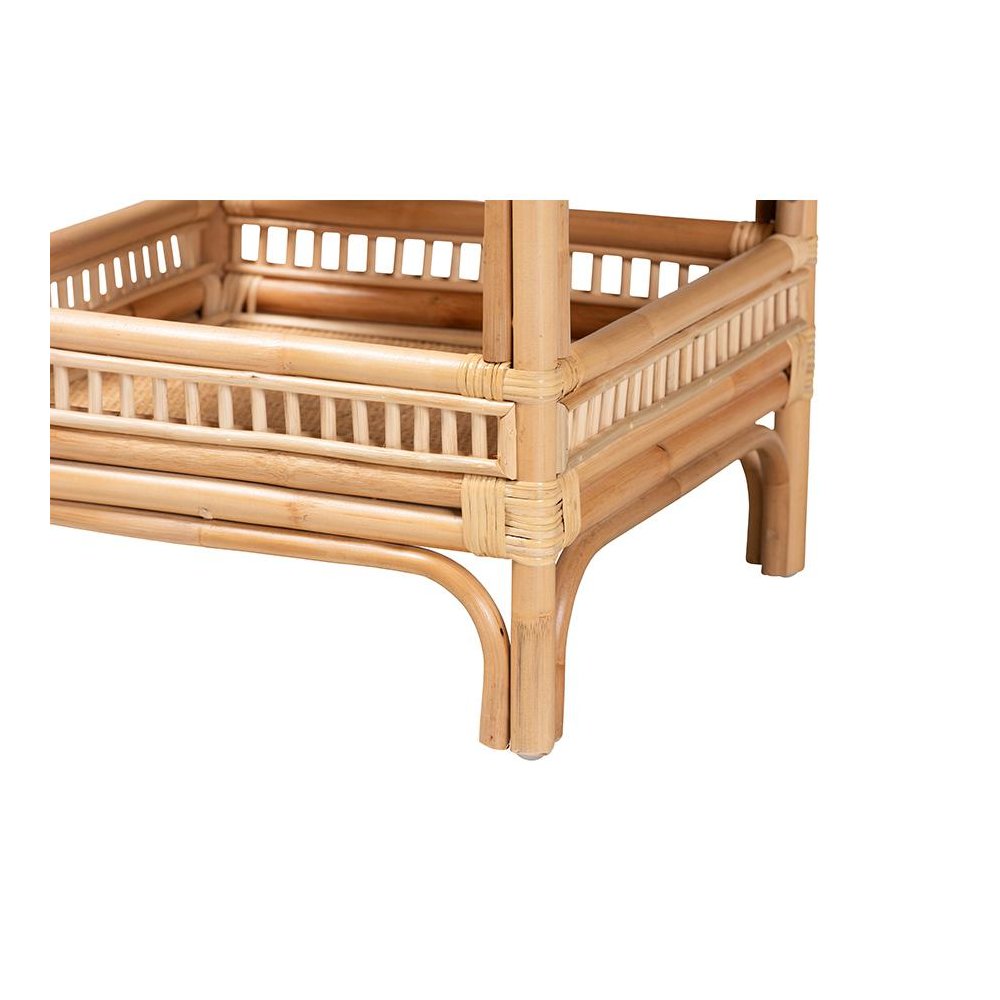 Lombok Modern Bohemian Natural Rattan End Table. Picture 4