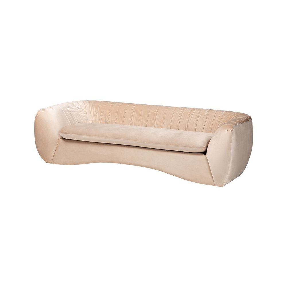 Adanna Glam and Luxe Champagne Beige Velvet Fabric Sofa. Picture 1