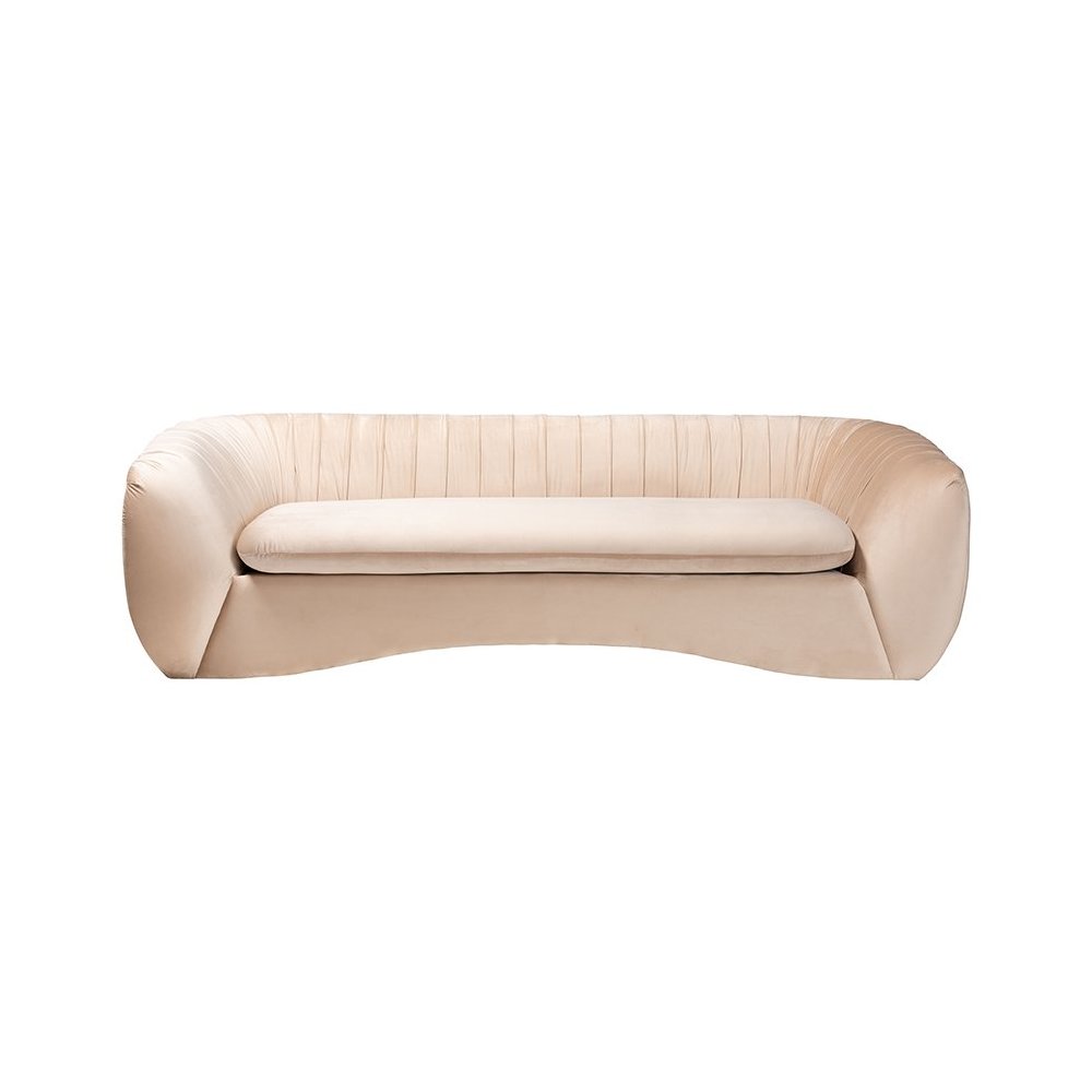 Adanna Glam and Luxe Champagne Beige Velvet Fabric Sofa. Picture 2