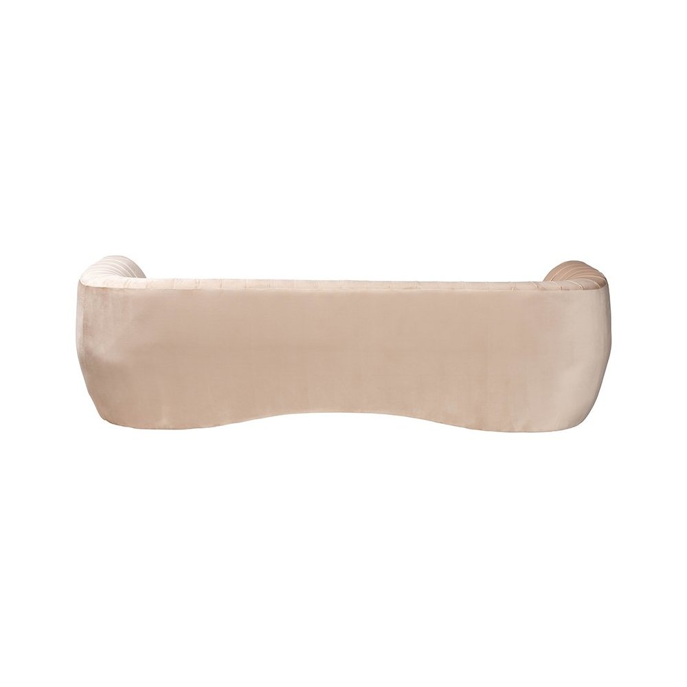 Adanna Glam and Luxe Champagne Beige Velvet Fabric Sofa. Picture 4