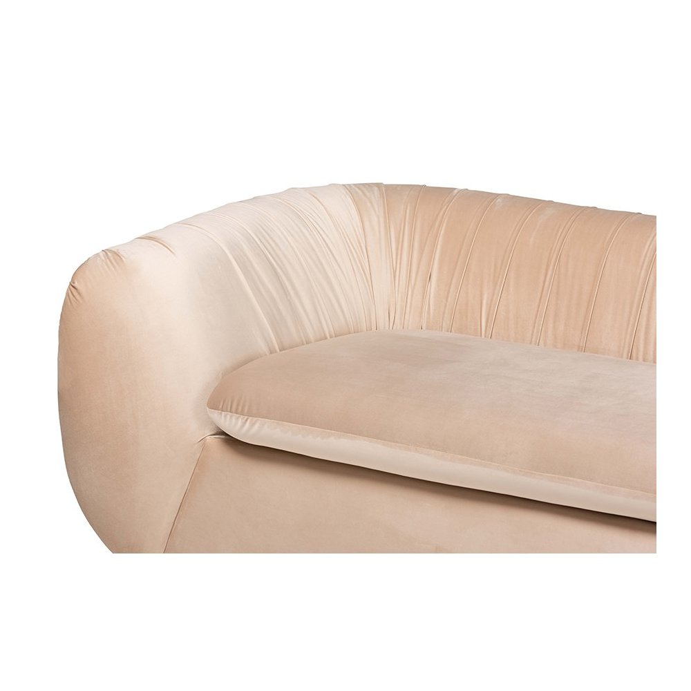 Adanna Glam and Luxe Champagne Beige Velvet Fabric Sofa. Picture 5