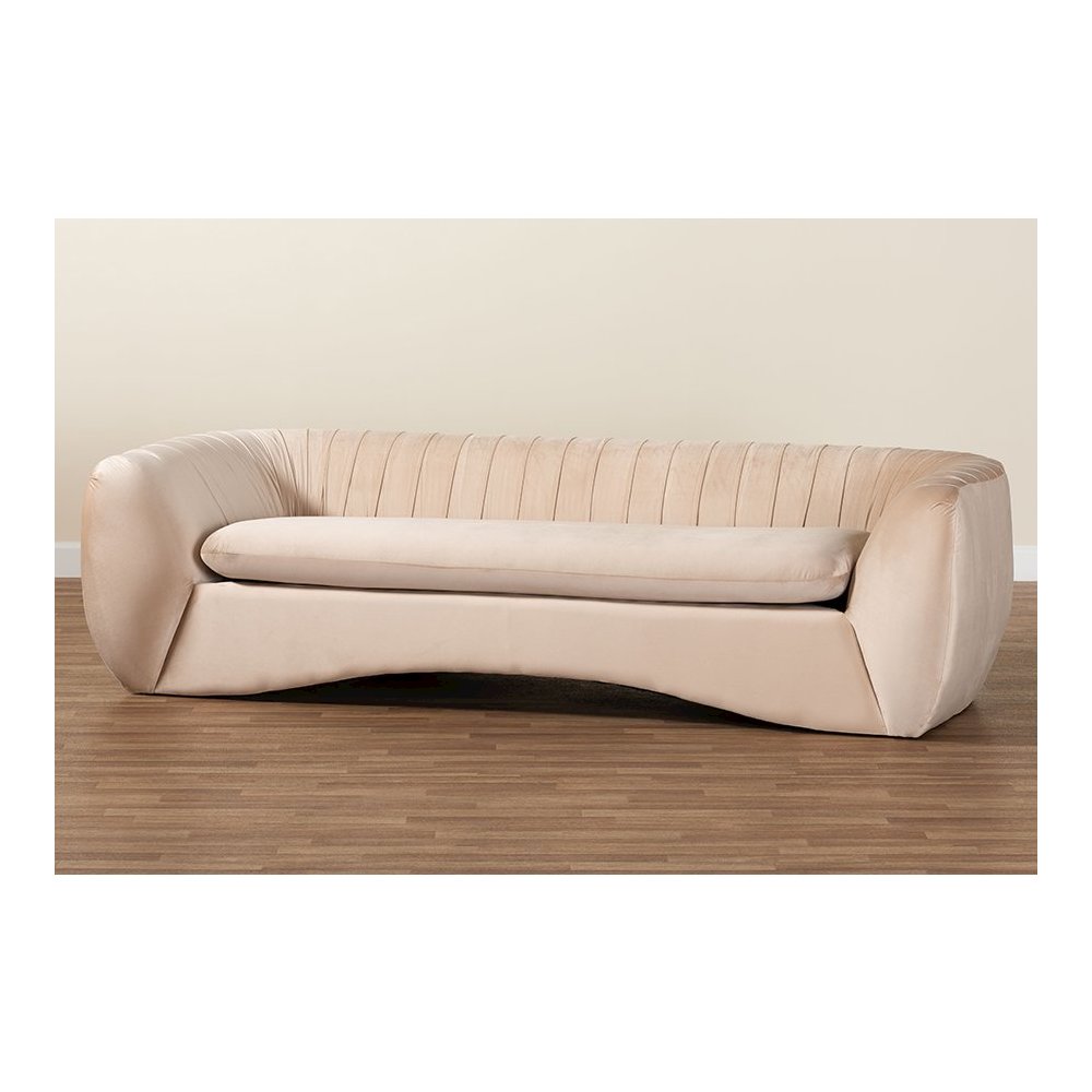 Adanna Glam and Luxe Champagne Beige Velvet Fabric Sofa. Picture 8