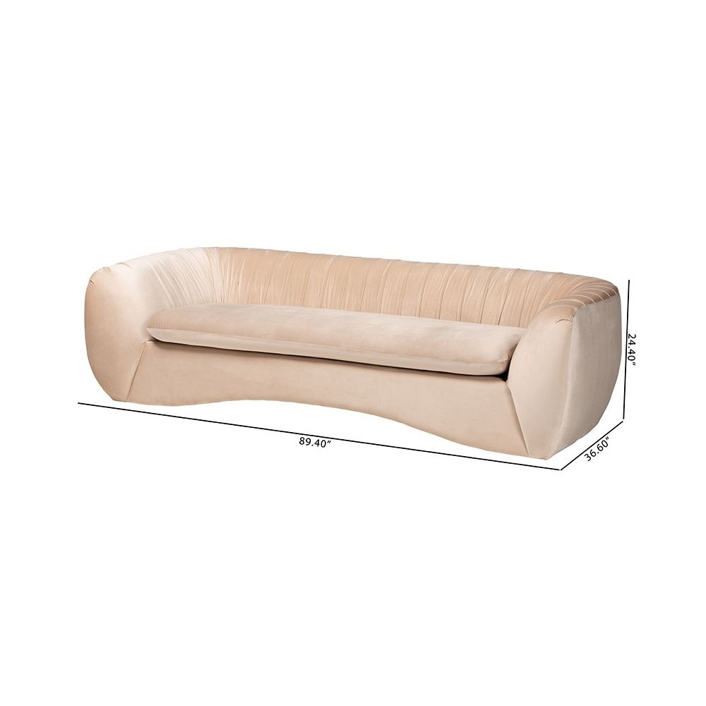 Adanna Glam and Luxe Champagne Beige Velvet Fabric Sofa. Picture 9