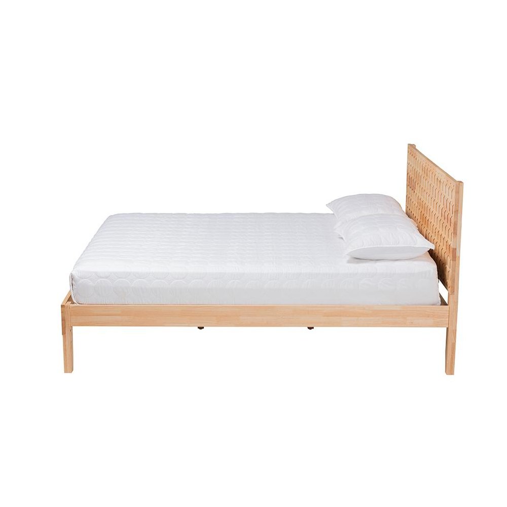 Hosea Japandi Carved Honeycomb Natural Queen Size Platform Bed. Picture 2