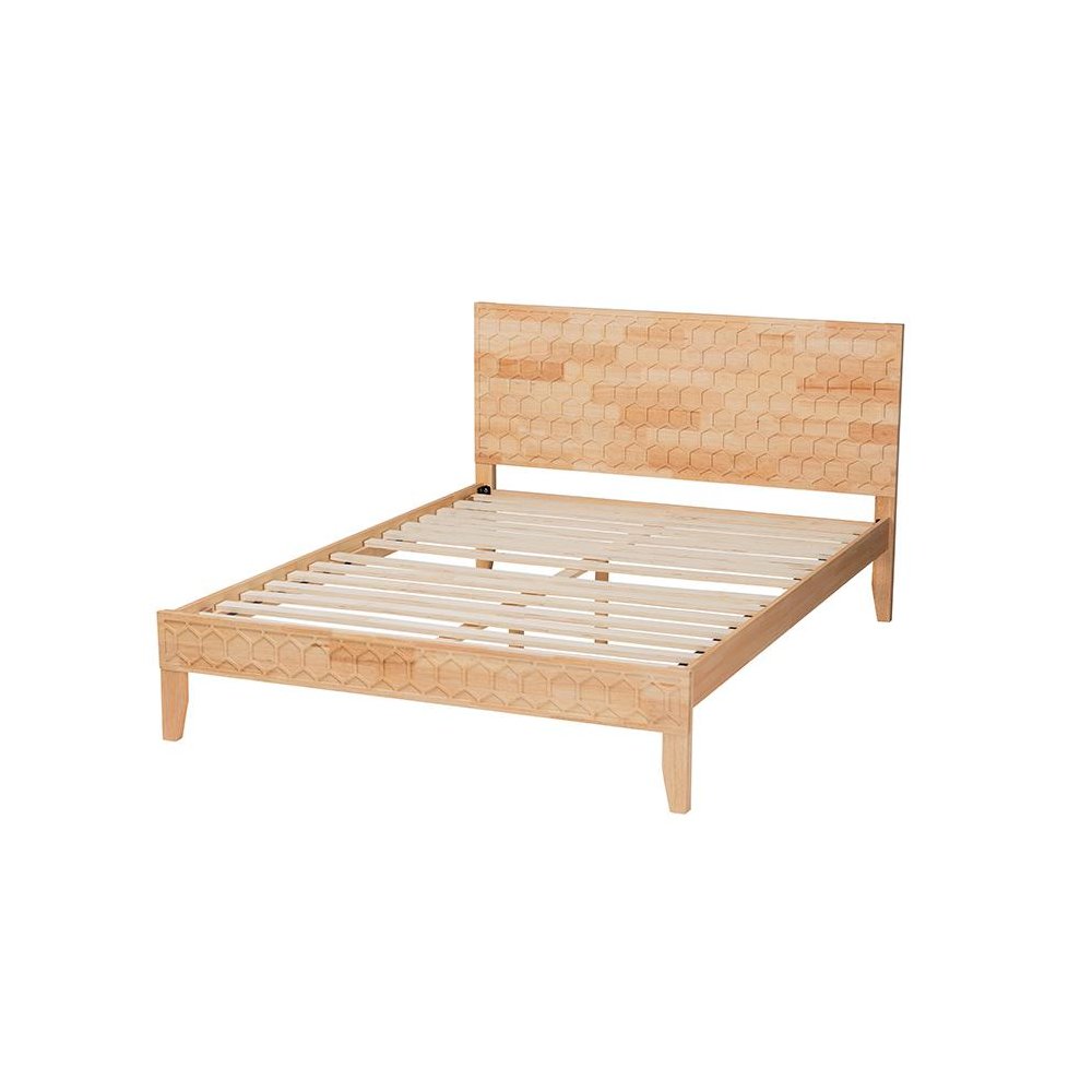 Hosea Japandi Carved Honeycomb Natural Queen Size Platform Bed. Picture 3
