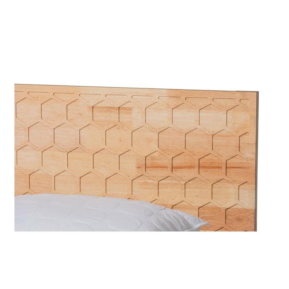 Hosea Japandi Carved Honeycomb Natural Queen Size Platform Bed. Picture 4