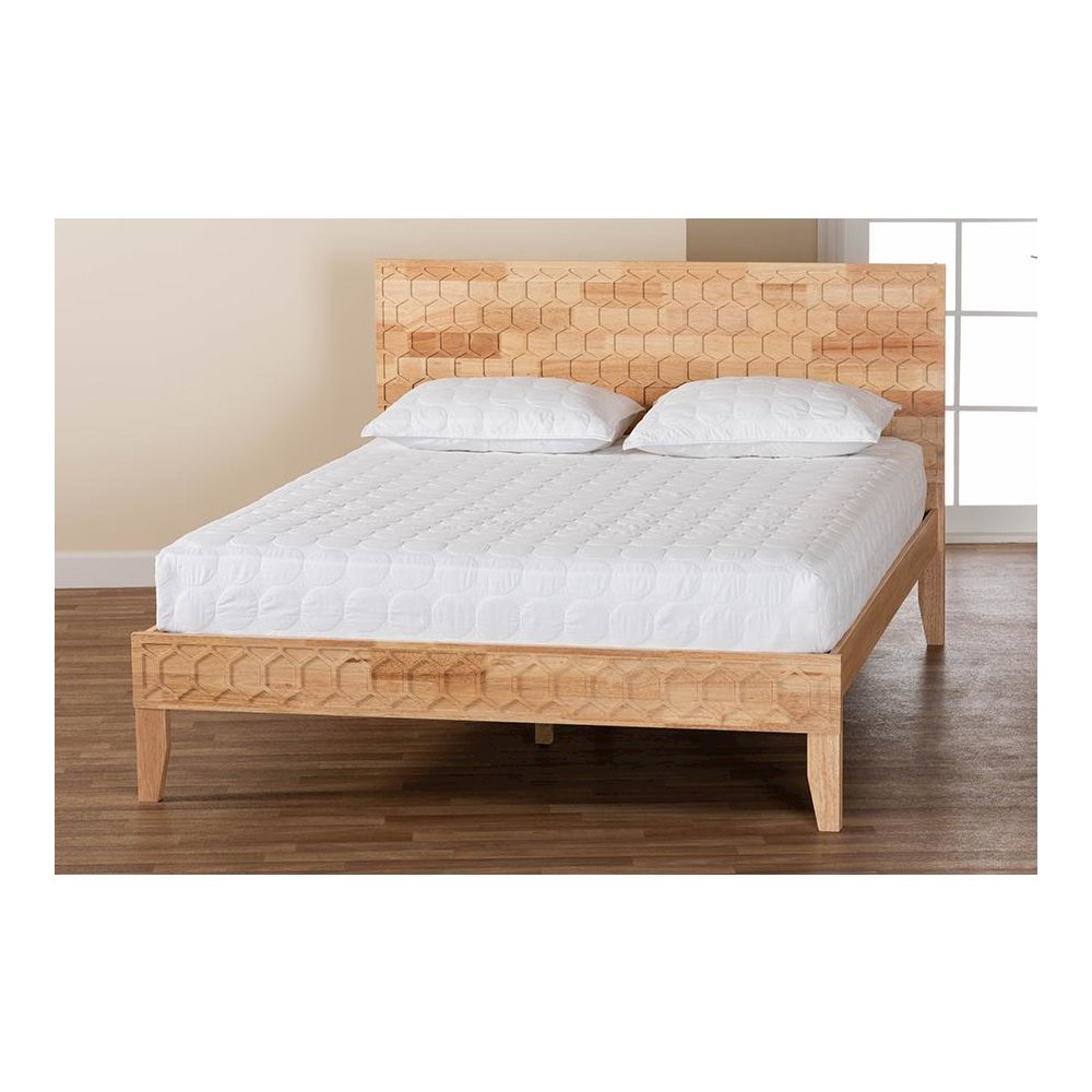 Hosea Japandi Carved Honeycomb Natural Queen Size Platform Bed. Picture 8