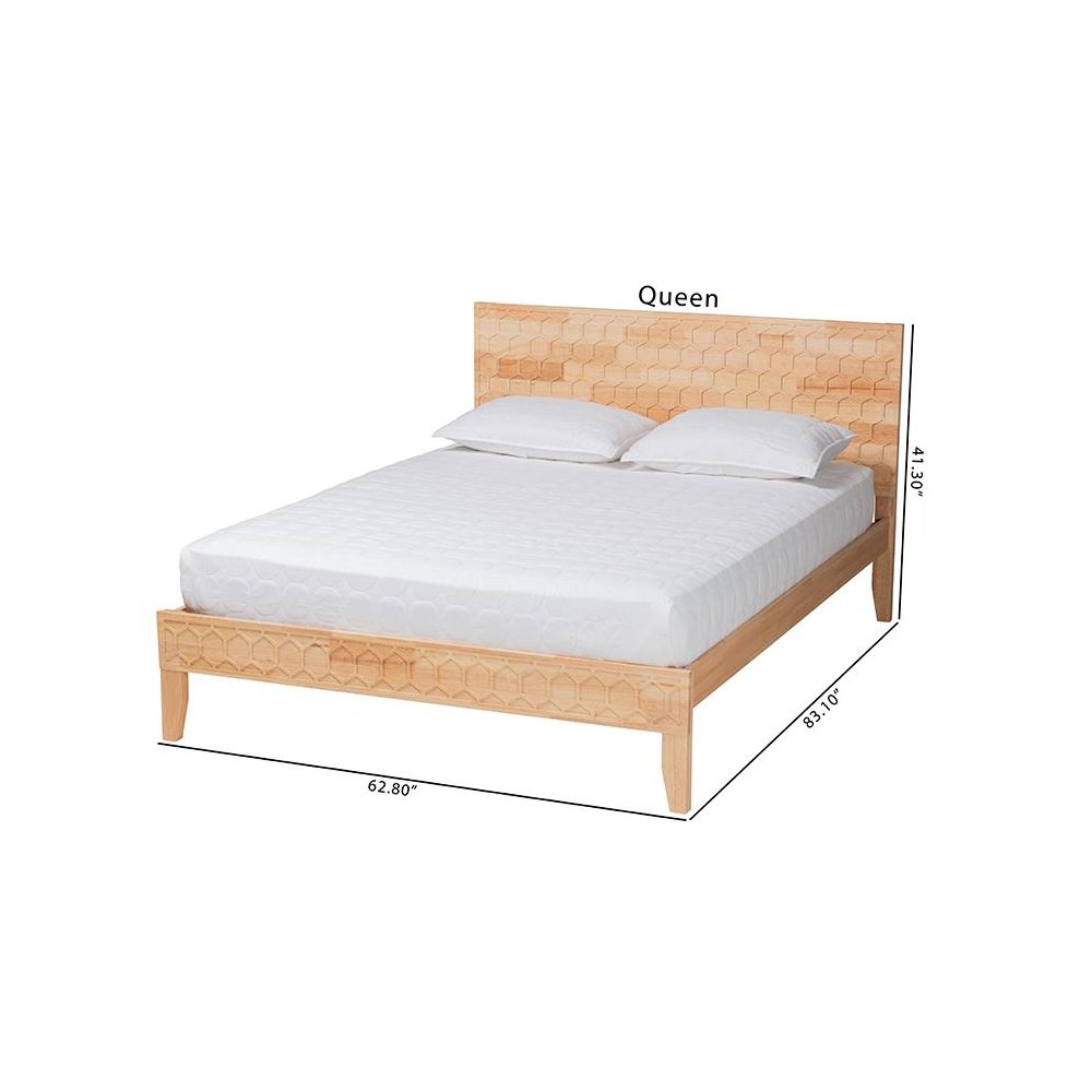 Hosea Japandi Carved Honeycomb Natural Queen Size Platform Bed. Picture 9