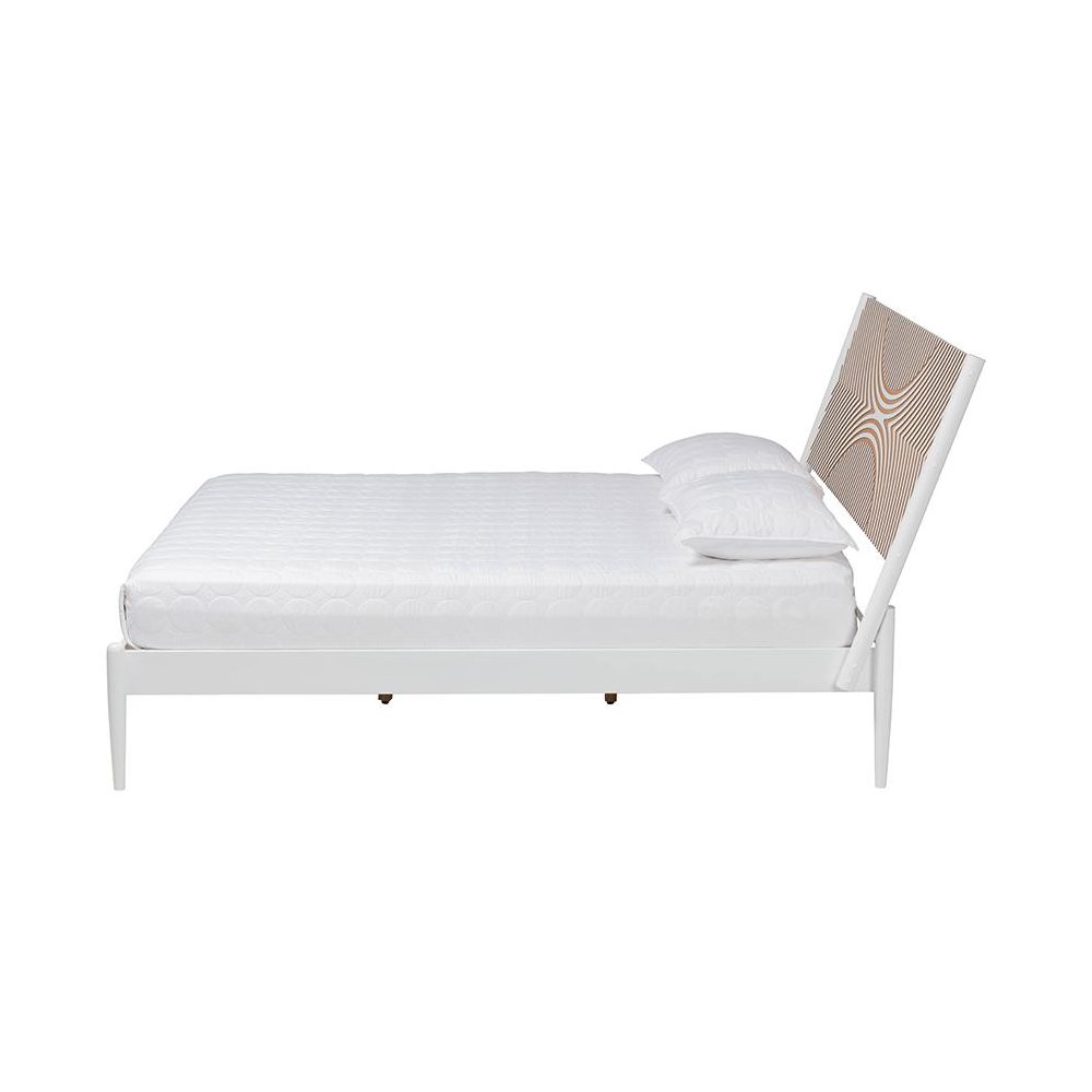 Louetta Coastal White Queen Size Platform Bed with Carved Contrasting Headboard. Picture 2