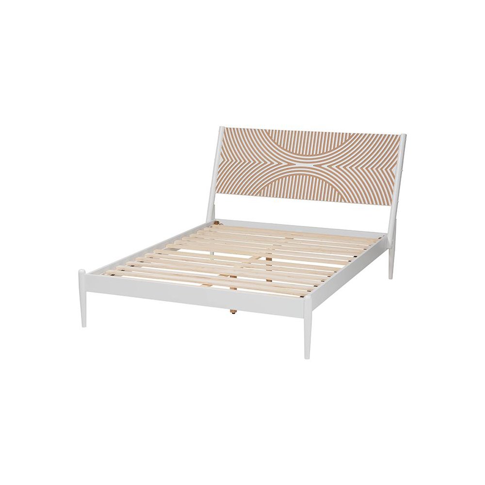 Louetta Coastal White Queen Size Platform Bed with Carved Contrasting Headboard. Picture 3