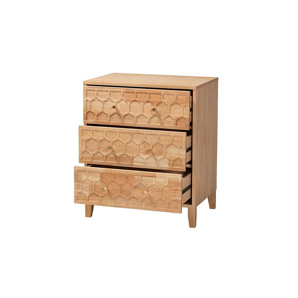 Hosea Japandi Carved Honeycomb Natural 3-Drawer Chest. Picture 2