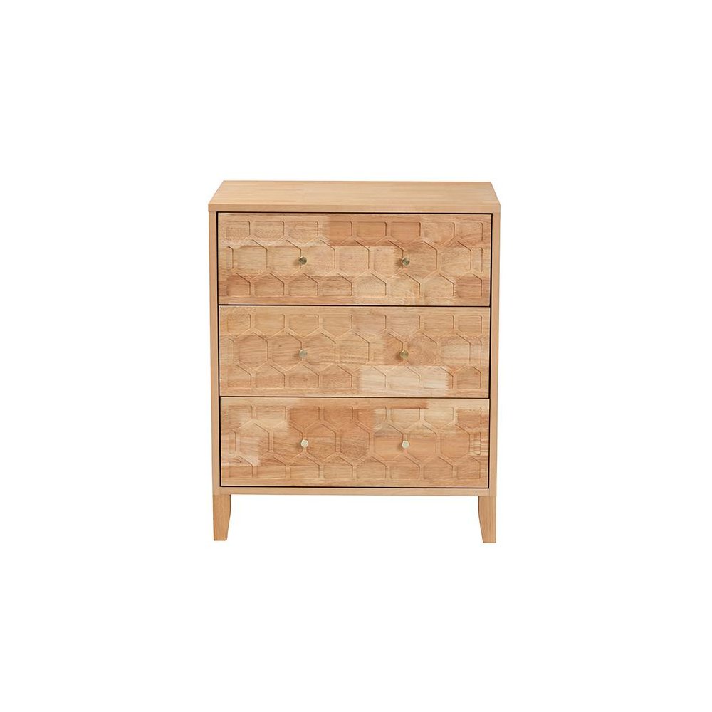 Hosea Japandi Carved Honeycomb Natural 3-Drawer Chest. Picture 3